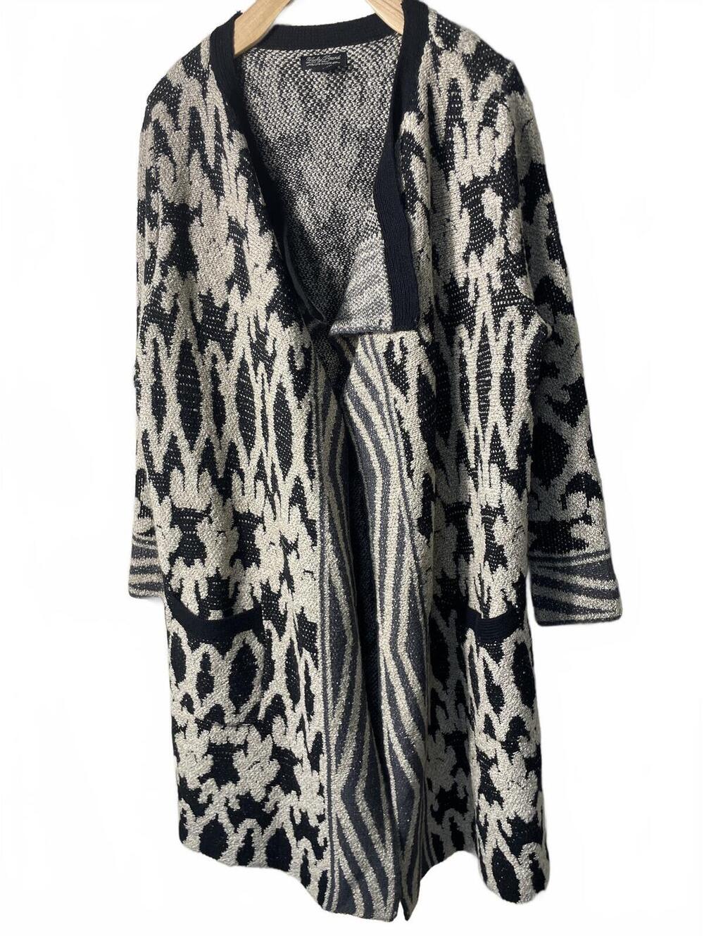 Lucky Brand Long Cardigan Womens Sweater Size 1X Boho Black Gray Western Boho - Picture 1 of 6